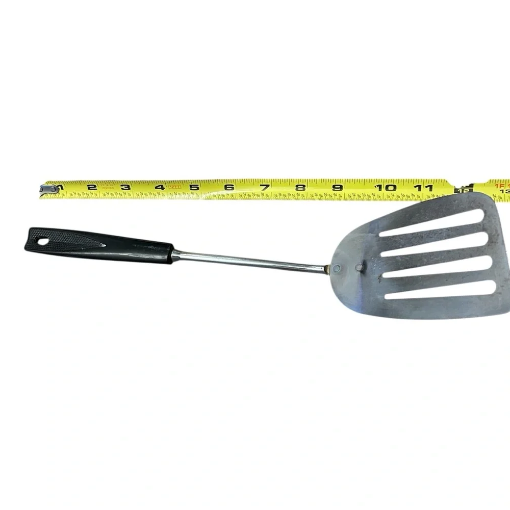 Vintage EKCO USA Stainless Steel Slotted Turner Spatula Black Handle 13” Kitchen